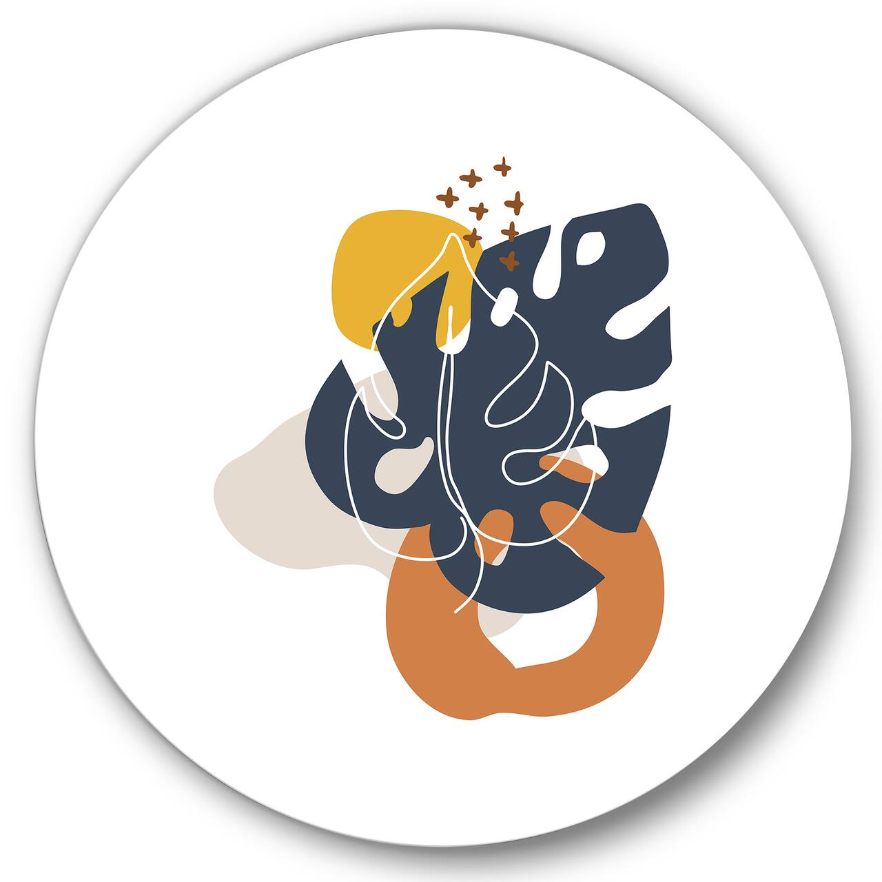 Designart - Abstract Flowers On Minimal Shapes IX - Modern Metal Circle Wall Art